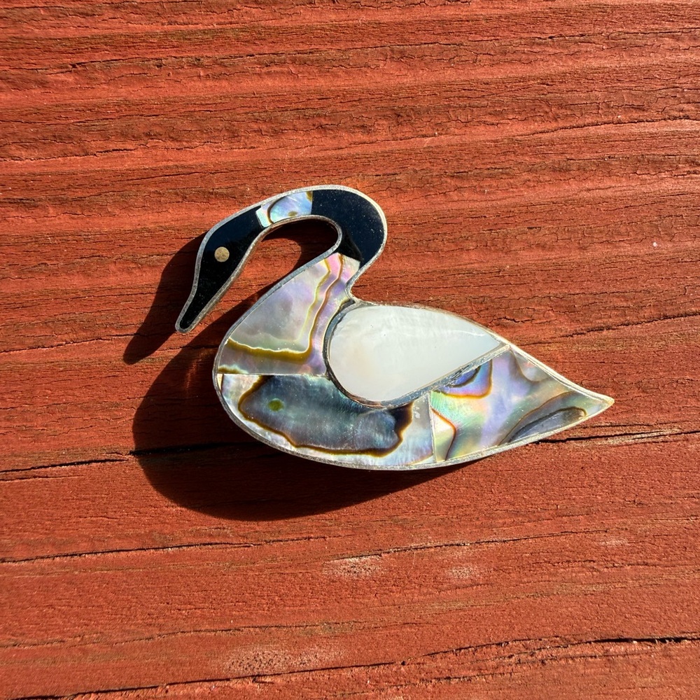 Elegant Abalone Shell Duck Brooch